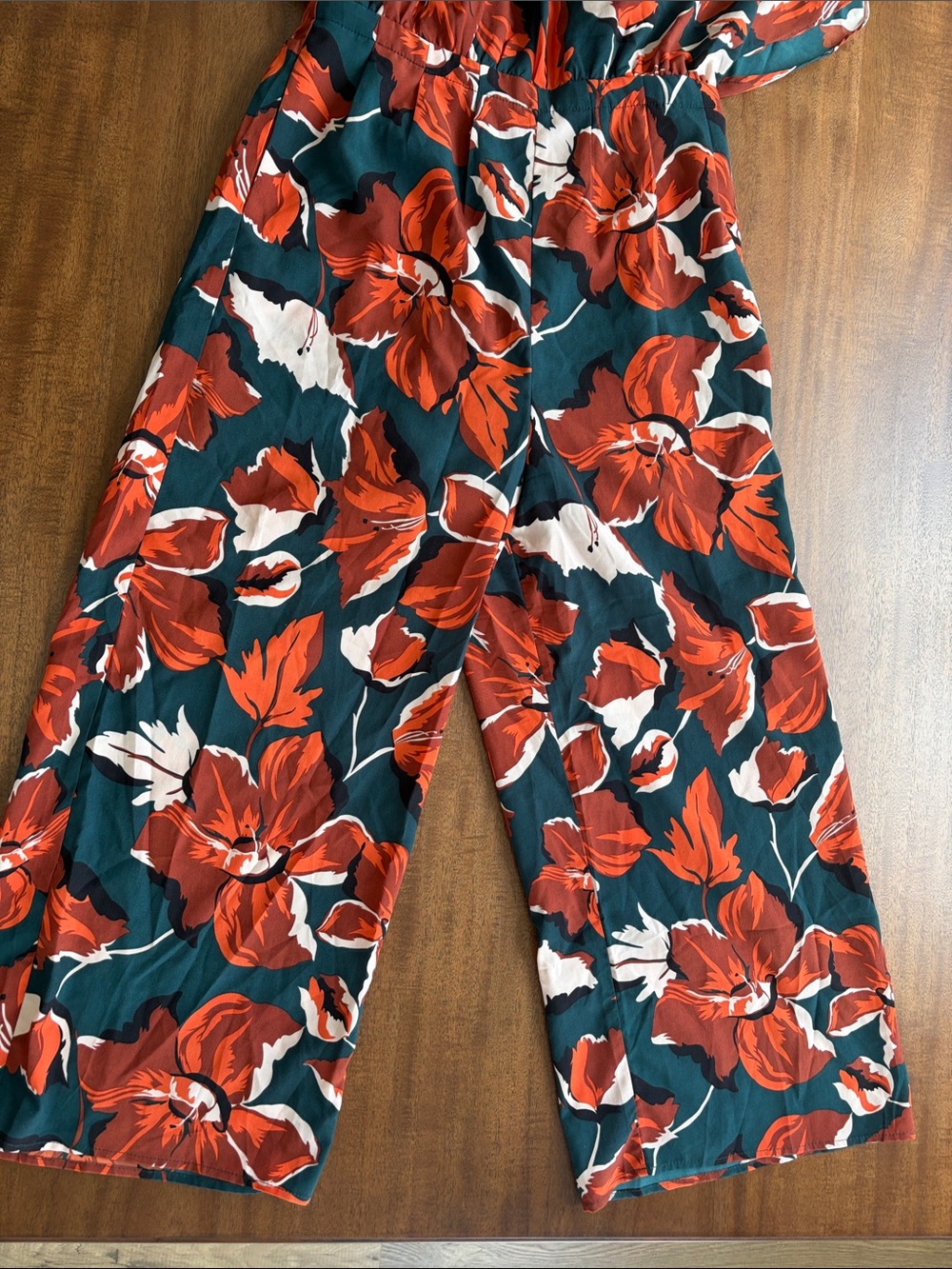 Floral Wide-Leg Jumpsuit in Teal & Rust - Picture 6 of 7